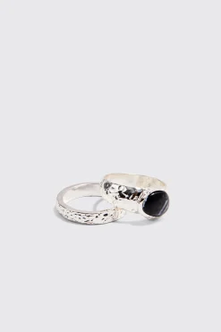 2 Pack Marble Stone Rings In Silver | BoohooMAN UK