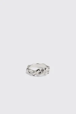 3 Pack Melted Effect Rings In Silver | BoohooMAN UK
