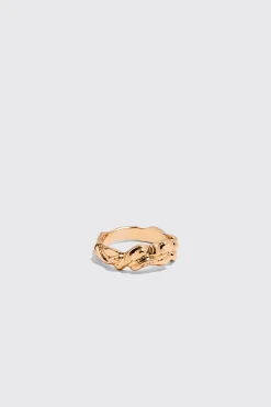 3 Pack Melted Effect Rings In Gold | BoohooMAN UK