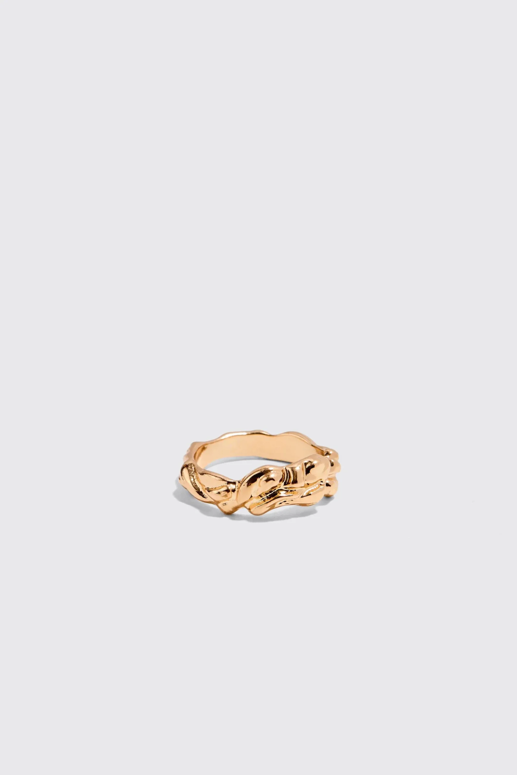 3 Pack Melted Effect Rings In Gold | BoohooMAN UK