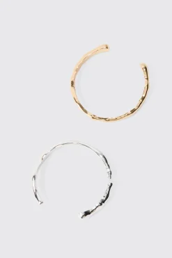 2 Pack Mix Metal Bracelets | BoohooMAN UK