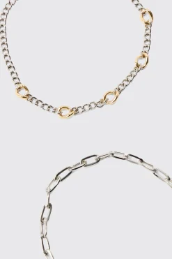 2 Pack Mix Metal Bracelets | BoohooMAN UK