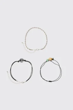 3 Pack Mixed Bead Bracelets | BoohooMAN UK