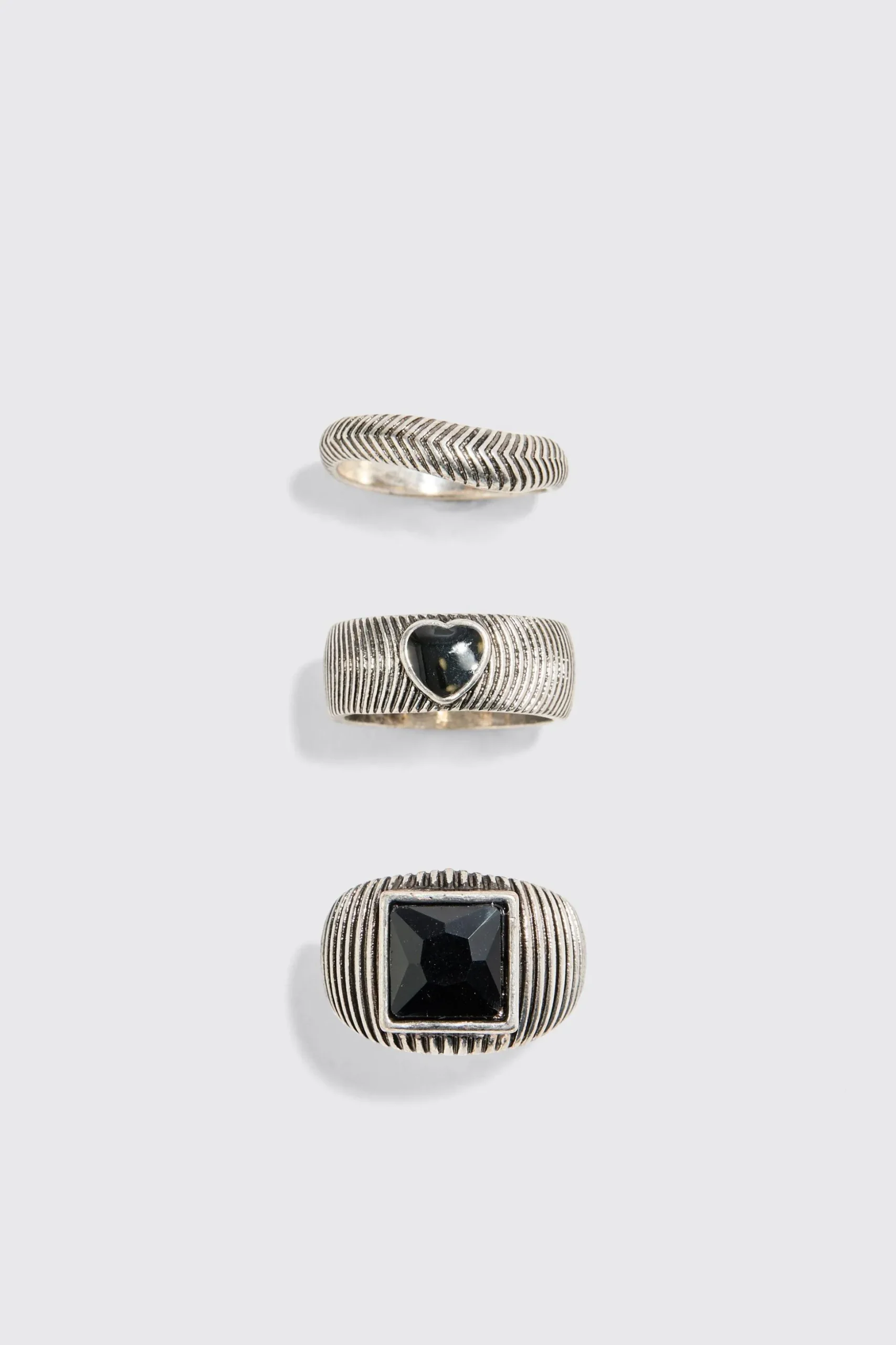3 Pack Mixed Bead Rings | BoohooMAN UK