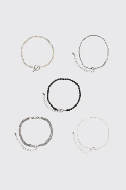 5 Pack Mixed Chain Bracelets | BoohooMAN UK
