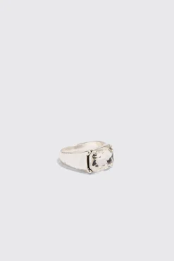 2 Pack Mixed Stone Signet Rings In Silver | BoohooMAN UK
