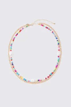 2 Pack Multi Beaded Pearl Necklaces In Gold | BoohooMAN UK