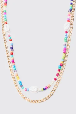 2 Pack Multi Beaded Pearl Necklaces In Gold | BoohooMAN UK