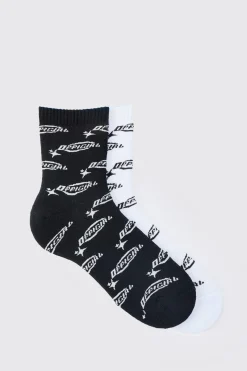 2 Pack Official Logo Print Socks | BoohooMAN UK