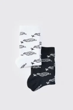 2 Pack Official Logo Print Socks | BoohooMAN UK