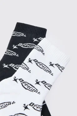 2 Pack Official Logo Print Socks | BoohooMAN UK