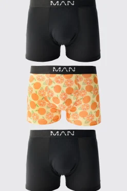 3 Pack Orange Print Boxers | BoohooMAN UK