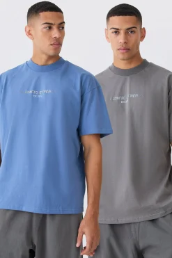 2 Pack Oversized Heavyweight Limited T-shirts | BoohooMAN UK