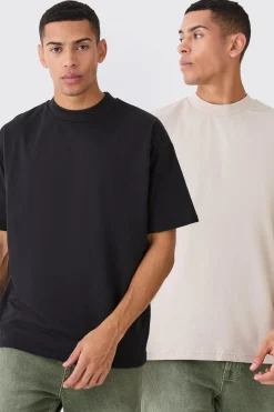 2 Pack Oversized Heavyweight T-shirts | BoohooMAN UK