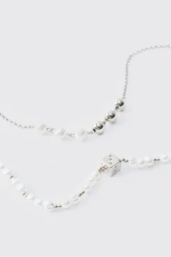 2 Pack Pearl And Dice Pendant Bracelets | BoohooMAN UK