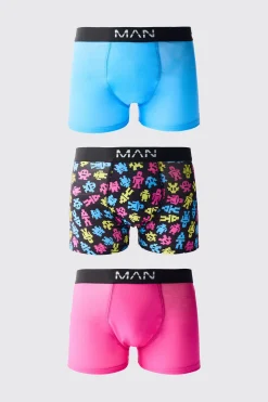 3 Pack Retro Game Print Boxers | BoohooMAN UK