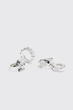 4 Pack Rings In Silver | BoohooMAN UK
