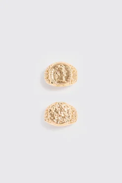 2 Pack Signet Rings In Gold | BoohooMAN UK