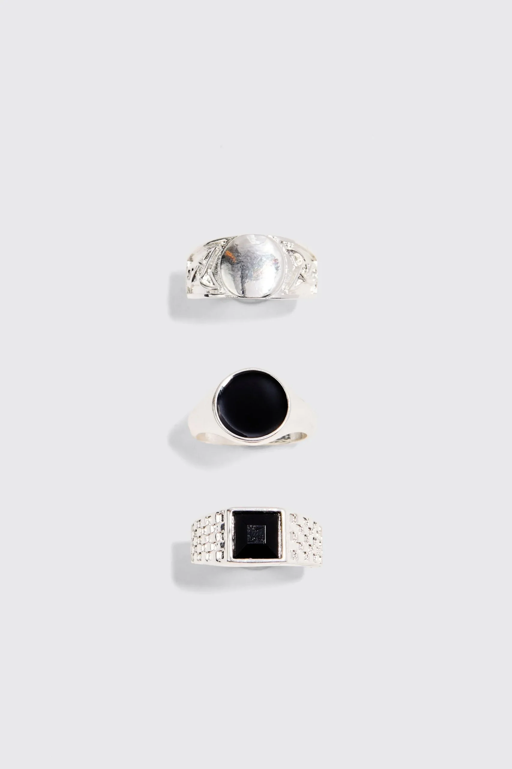 3 Pack Signet Rings In Silver | BoohooMAN UK
