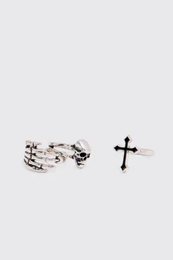 3 Pack Skull Rings | BoohooMAN UK