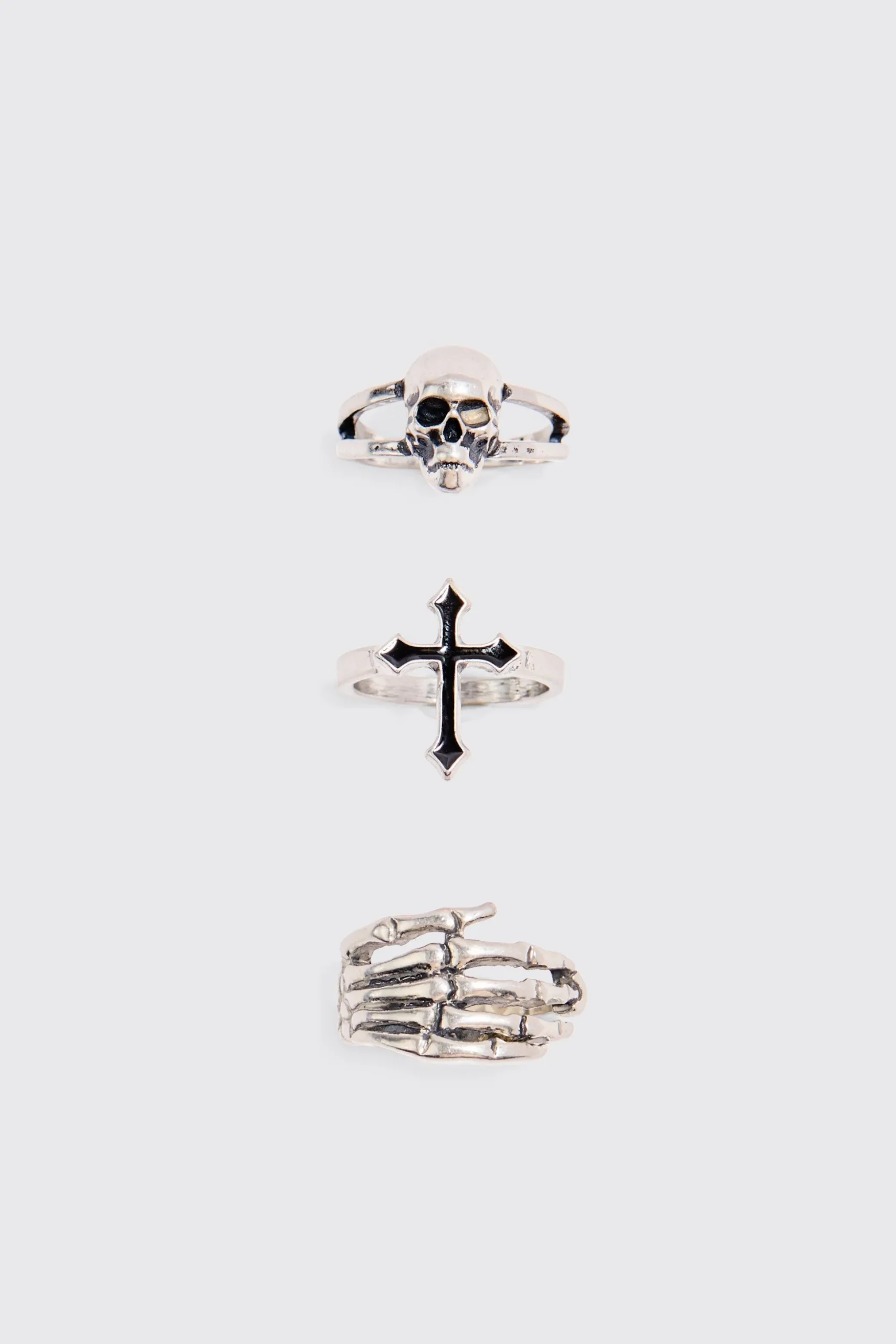 3 Pack Skull Rings | BoohooMAN UK