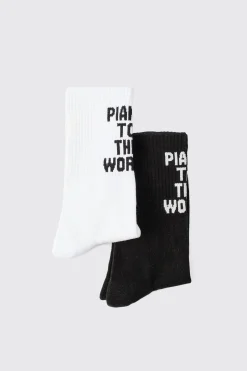 2 Pack Slogan Sports Socks | BoohooMAN UK