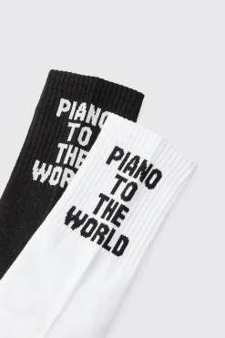 2 Pack Slogan Sports Socks | BoohooMAN UK