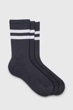 3 Pack Sport Stripe Socks | BoohooMAN UK