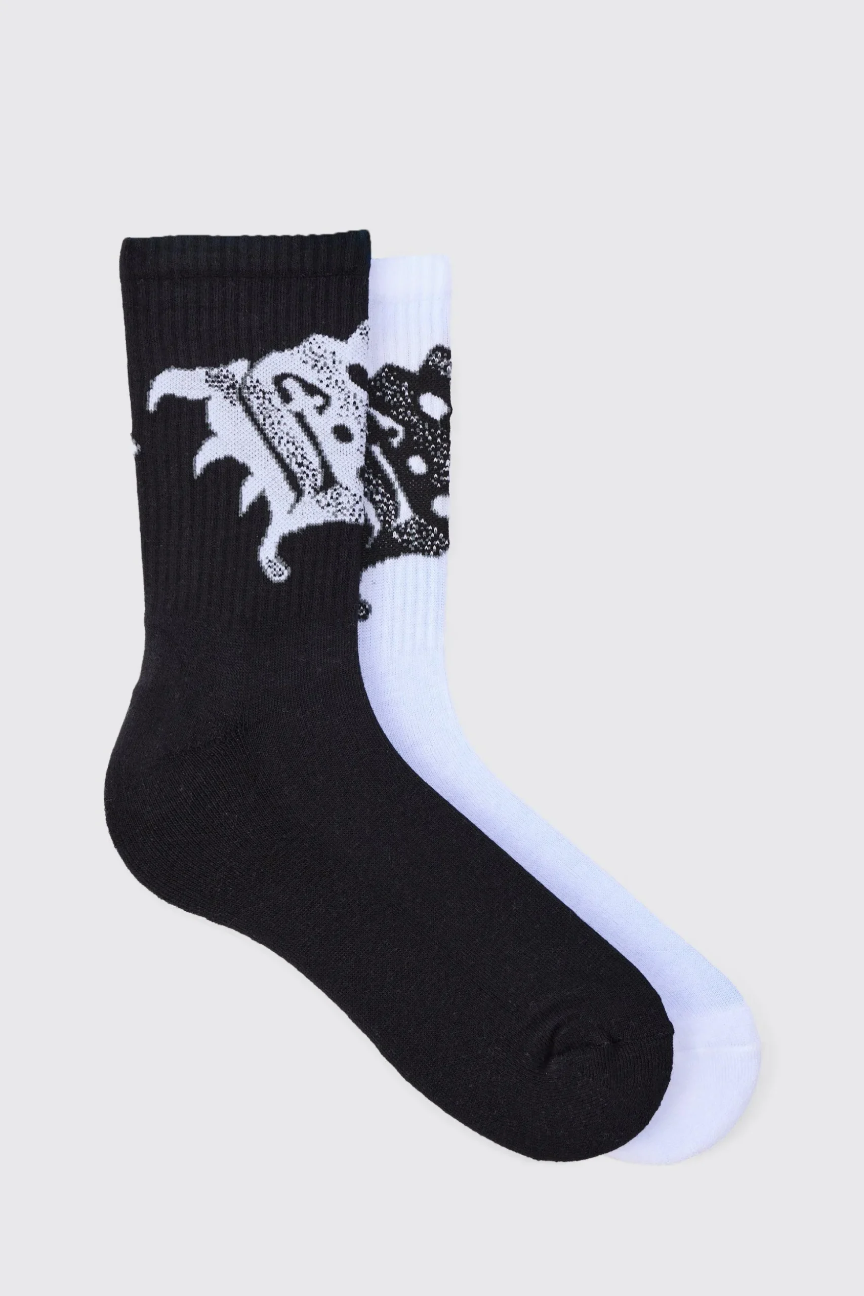 2 Pack Spray Graphic Ribbed Socks | BoohooMAN UK