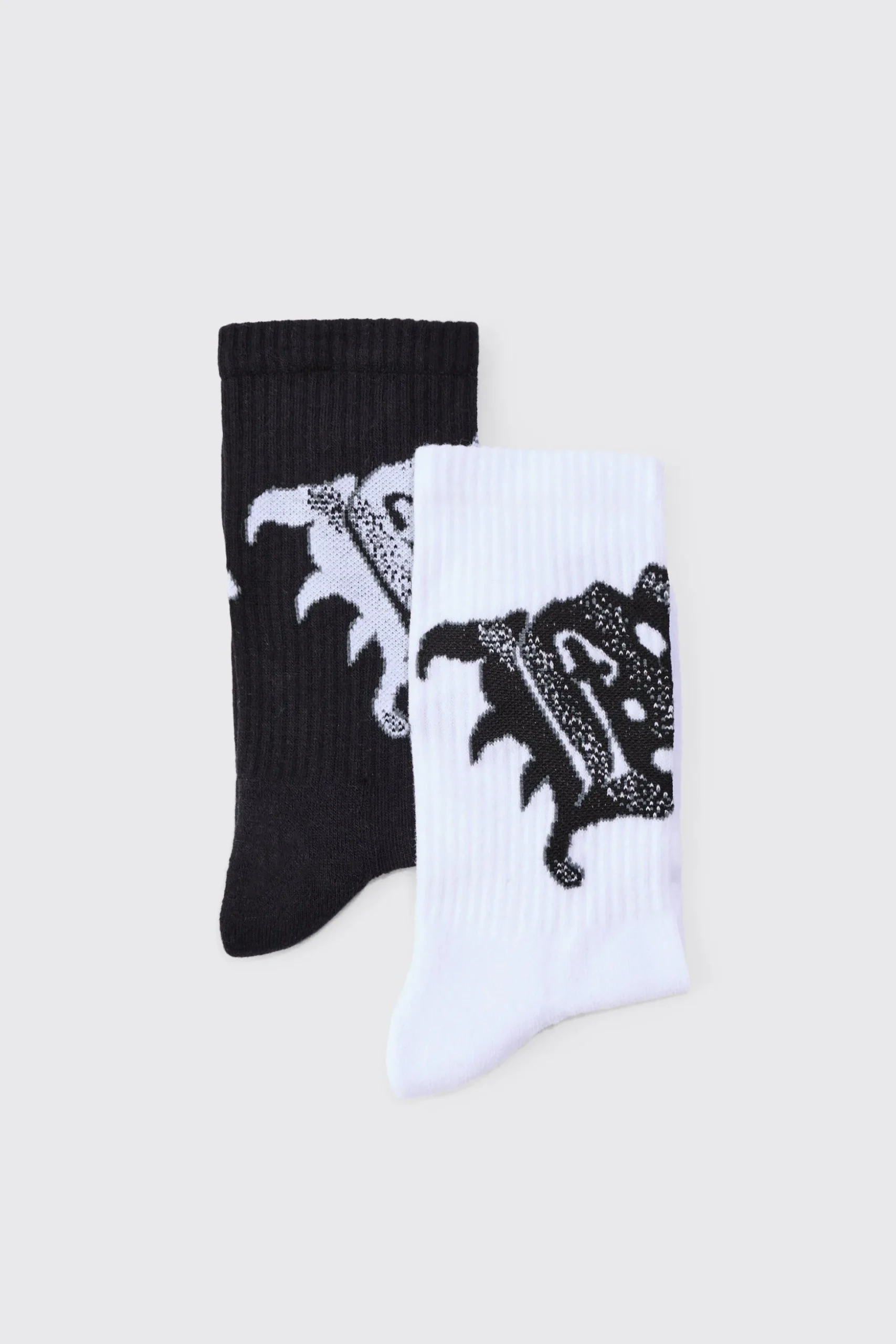 2 Pack Spray Graphic Ribbed Socks | BoohooMAN UK