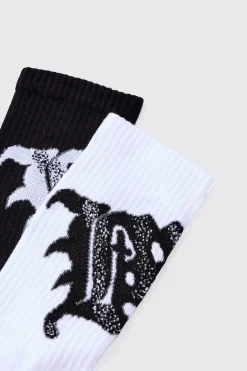 2 Pack Spray Graphic Ribbed Socks | BoohooMAN UK