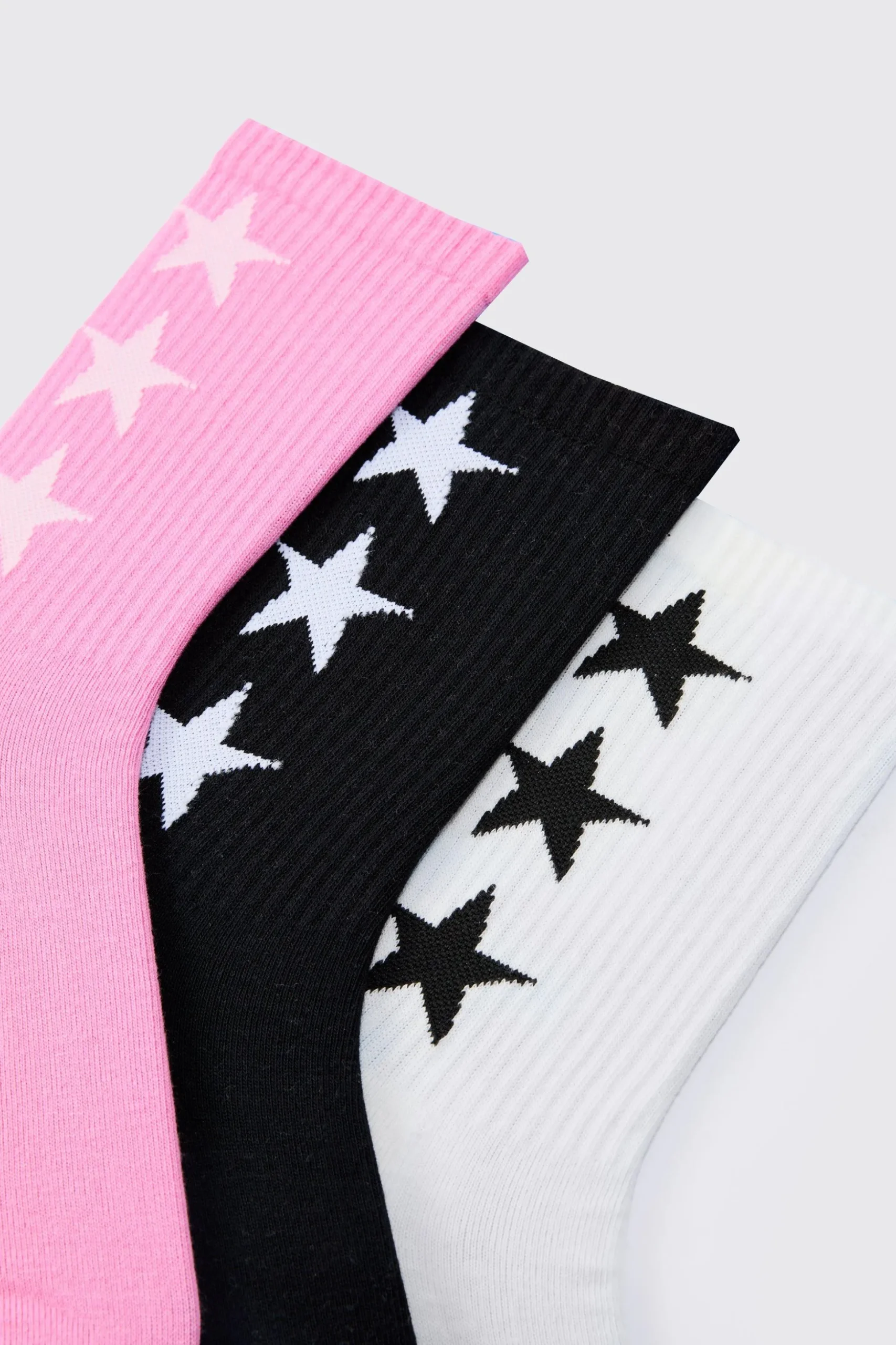3 Pack Star Graphic Ribbed Socks | BoohooMAN UK