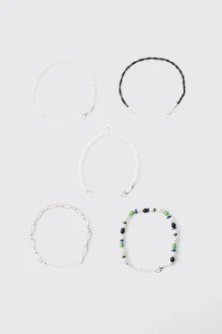 5 Pack Star Mixed Bead Bracelets | BoohooMAN UK
