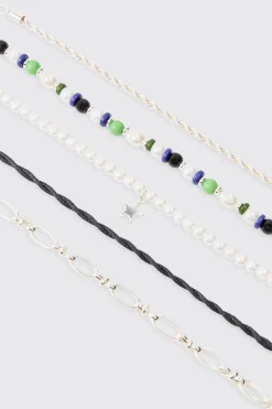 5 Pack Star Mixed Bead Bracelets | BoohooMAN UK