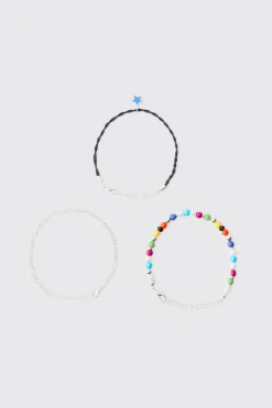 3 Pack Star Pendant Bracelets | BoohooMAN UK