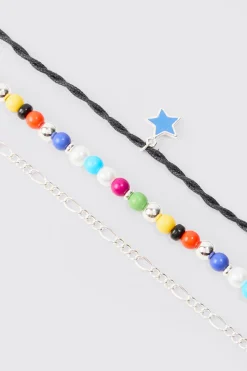 3 Pack Star Pendant Bracelets | BoohooMAN UK