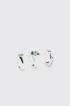 3 Pack Stone Rings | BoohooMAN UK