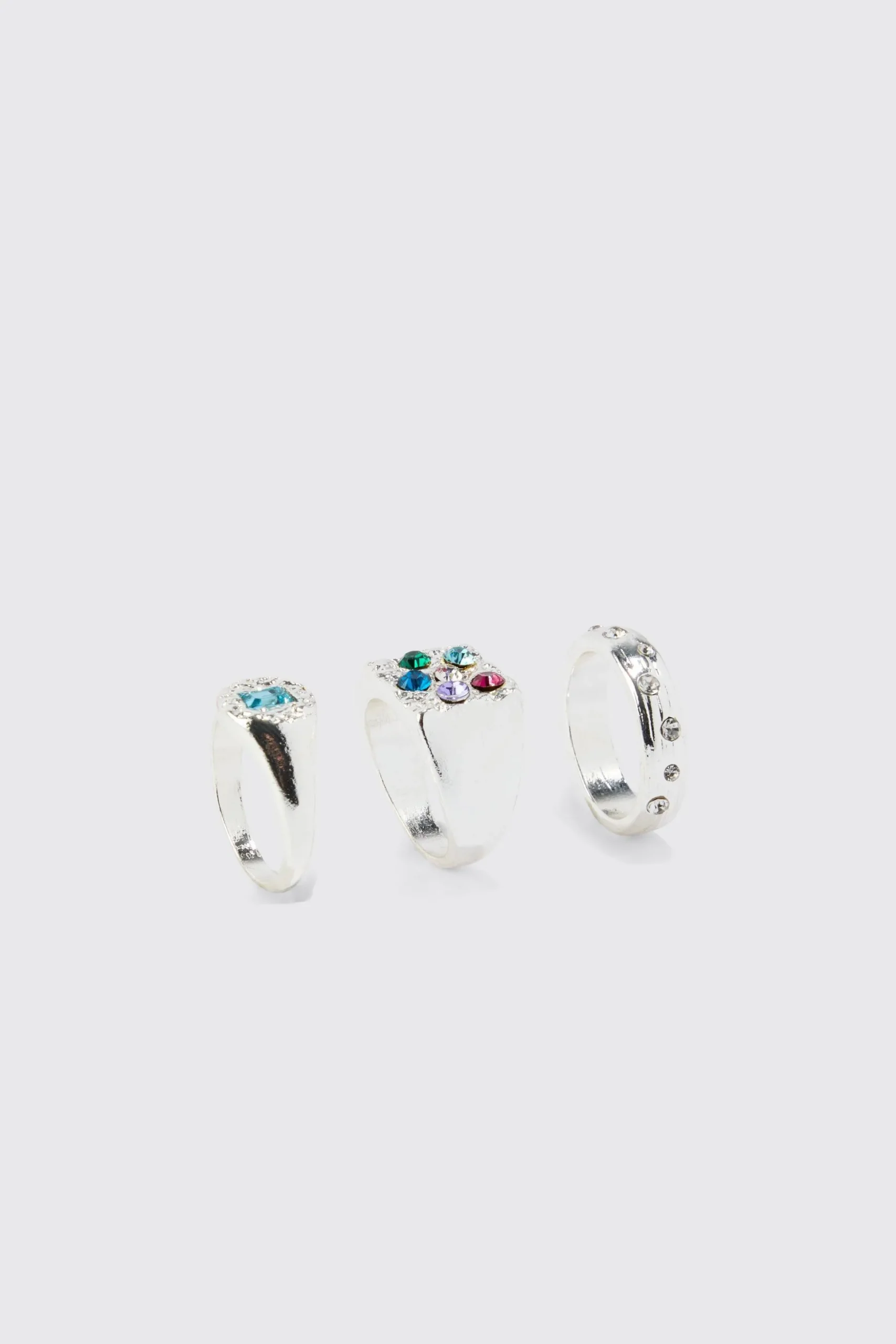 3 Pack Stone Rings | BoohooMAN UK