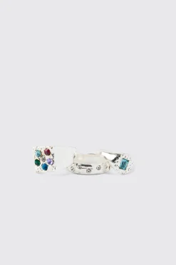 3 Pack Stone Rings | BoohooMAN UK