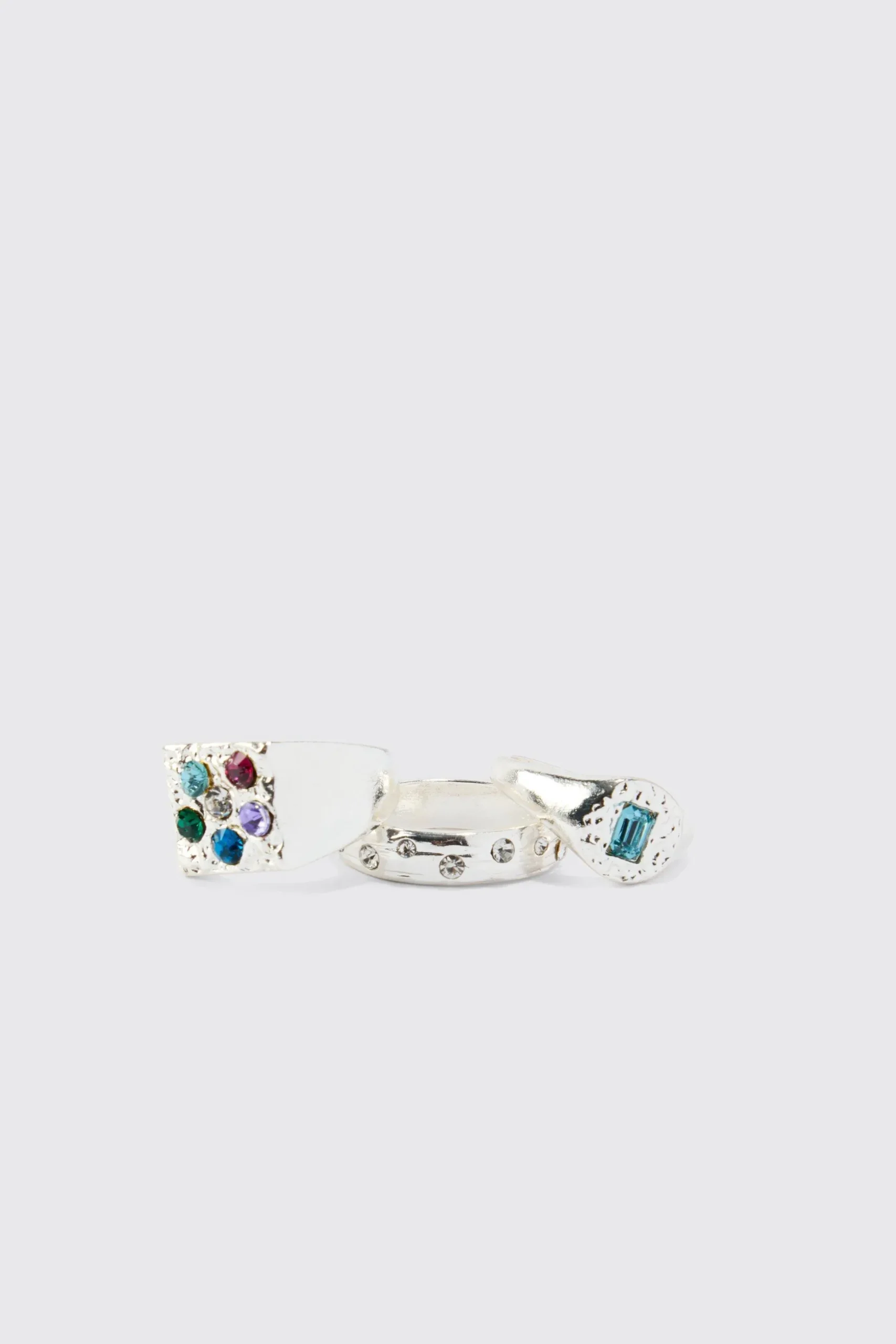3 Pack Stone Rings | BoohooMAN UK
