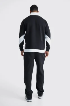 1/4 Zip Funnel Neck Colour Block Sweatshirt Tracksuit | BoohooMAN UK