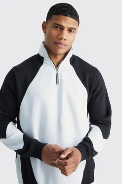 1/4 Zip Funnel Neck Colour Block Sweatshirt Tracksuit | BoohooMAN UK