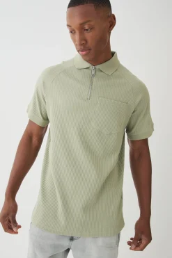 1/4 Zip Jersey Rib Pocket Polo | BoohooMAN UK
