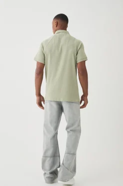 1/4 Zip Jersey Rib Pocket Polo | BoohooMAN UK