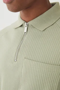 1/4 Zip Jersey Rib Pocket Polo | BoohooMAN UK