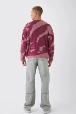 Abstract Camo Brushed Cardigan In Pink | BoohooMAN UK