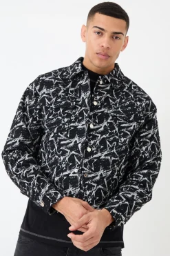 Abstract Patterned Boxy Jacket | BoohooMAN UK