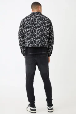 Abstract Patterned Boxy Jacket | BoohooMAN UK