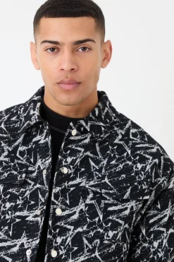 Abstract Patterned Boxy Jacket | BoohooMAN UK