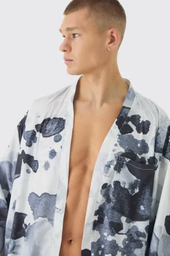 Abstract Print Kimono Shirt & Swim Short Set | BoohooMAN UK